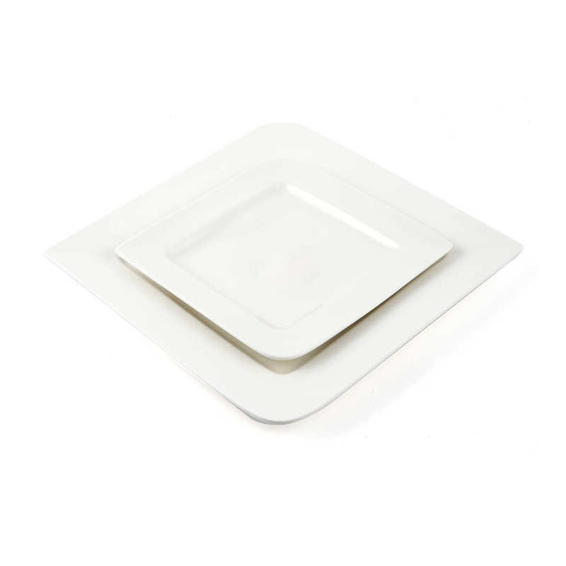 Porceletta Ivory Porcelain Square Plate with Round Egdes