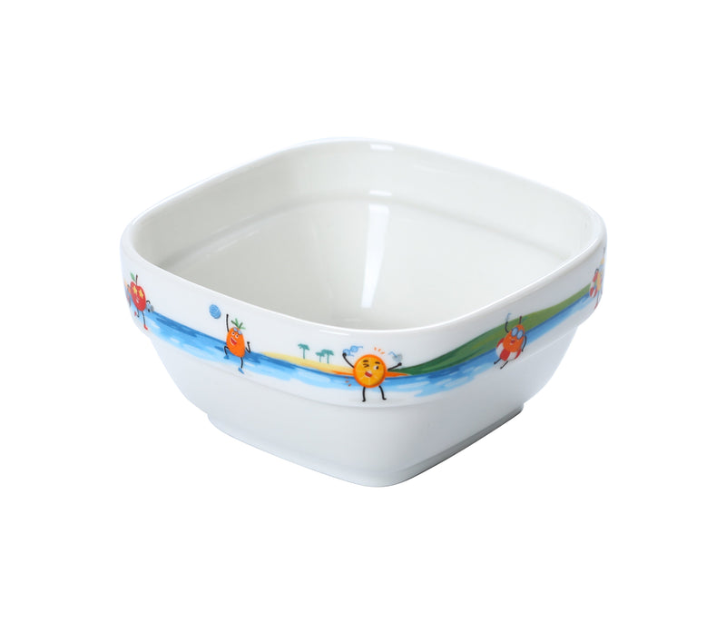 Porceletta Ivory Porcelain Stackable Kids Square Bowl 4" Tropical Design - Al Makaan Store