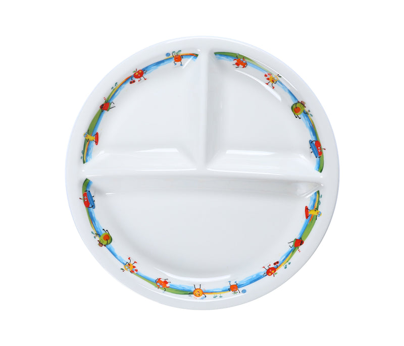 Porceletta Ivory Porcelain Kids 3 Compartments Divider Plate 9" Tropical Design - Al Makaan Store