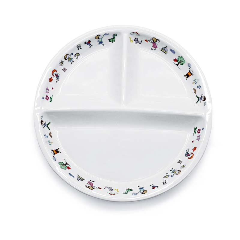 Porceletta Ivory Porcelain Kids 3 Compartments Divider Plate 9"