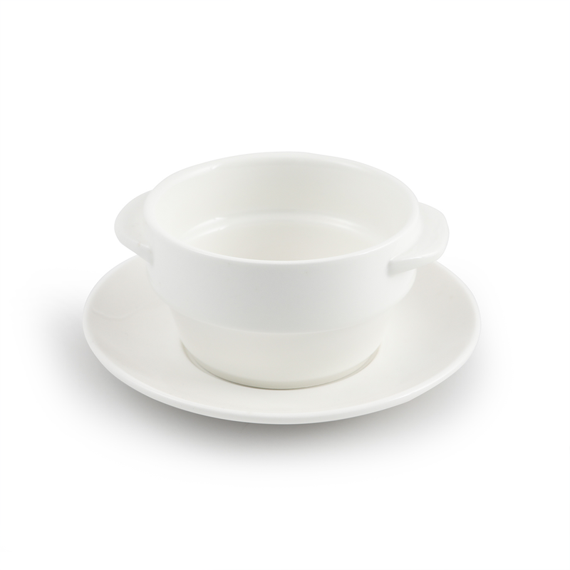 Porceletta Ivory Porcelain Stackable Soup Cup with Handle & Saucer