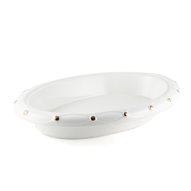 Porceletta Ivory Porcelain Oval Platter with Gold Dots 17.5"