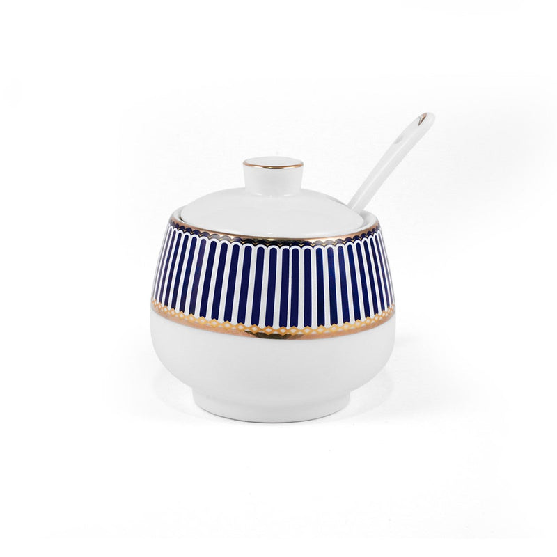 Porceletta Ivory 51 Piece Tea & Coffee Serving Set Blue Lines Designs