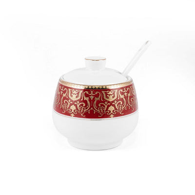 Porceletta Ivory 27 Piece Tea & Coffee Serving Set Burgundy  Design