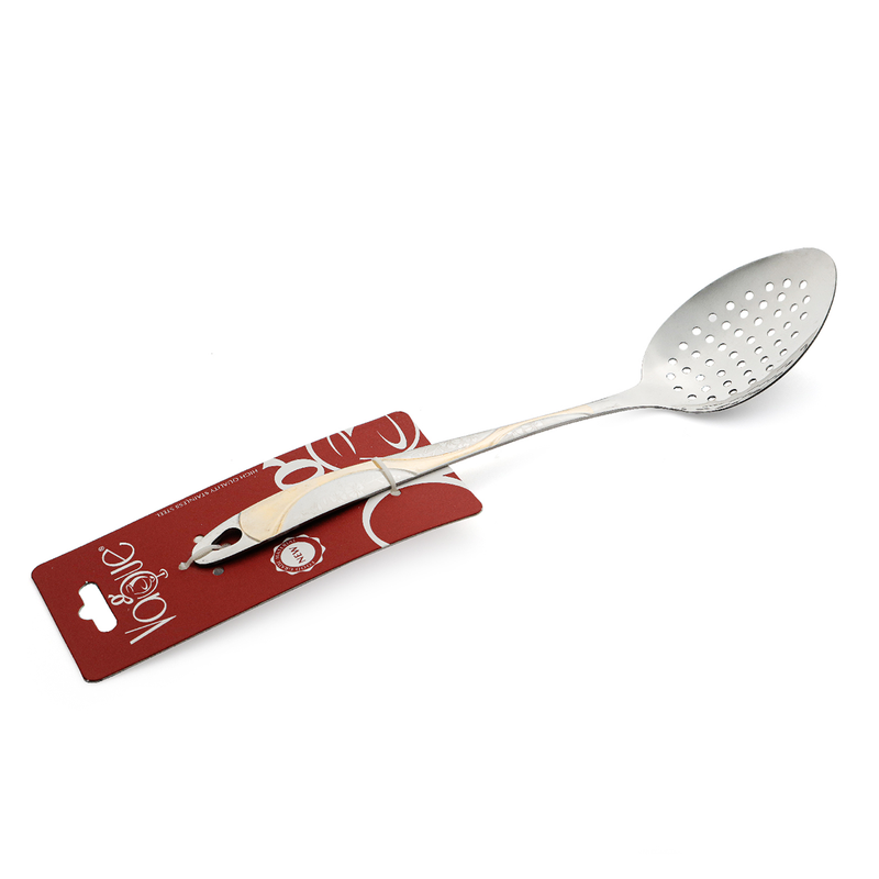 Vague Stainless Steel Serving Spoon with Holes 28 cm Wavy Golden & Silver Design