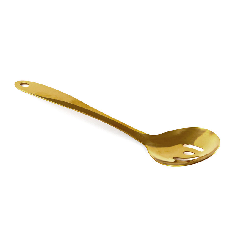 Vague Stainless Steel Golden Serving Spoon with Hole 26 cm