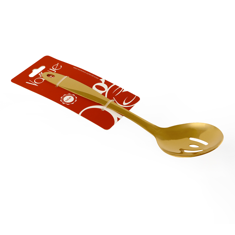 Vague Stainless Steel Golden Serving Spoon with Hole 26 cm