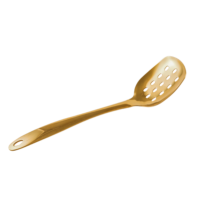 Vague Stainless Steel Golden Serving Spoon with Hole 25 cm