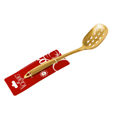 Vague Stainless Steel Golden Serving Spoon with Hole 25 cm