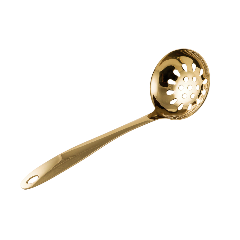 Vague Stainless Steel Golden Soup Ladle with Hole 24 cm