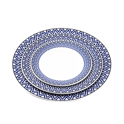 Vague Melamine Round Plate Blue Line