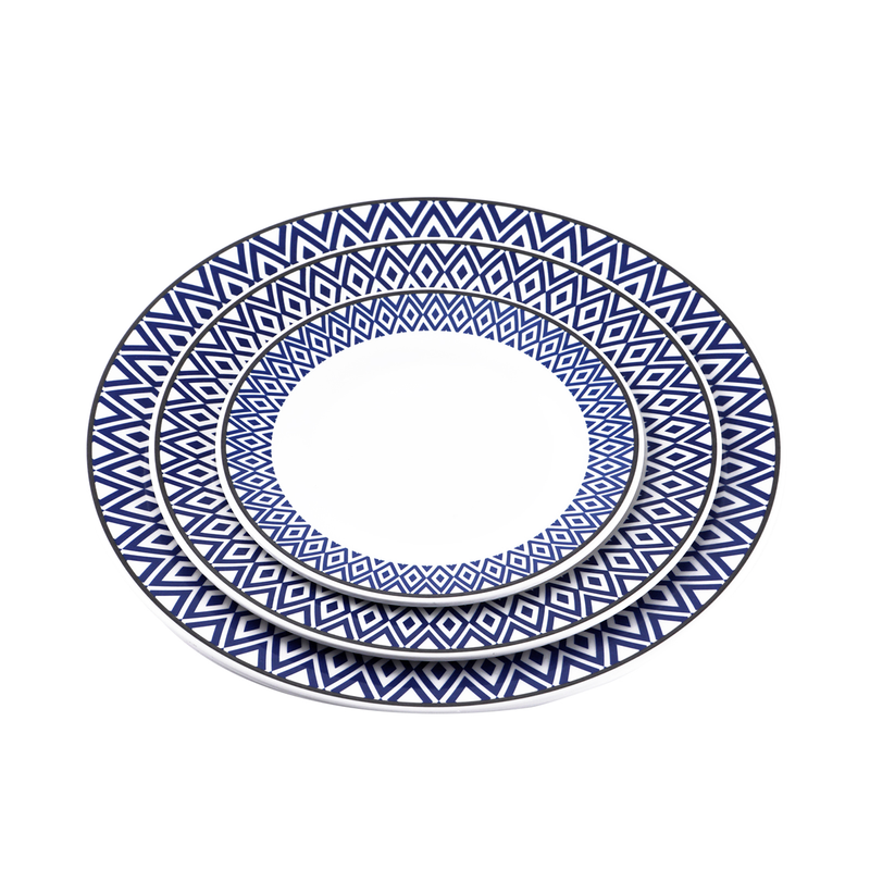 Vague Melamine Round Plate Blue Line