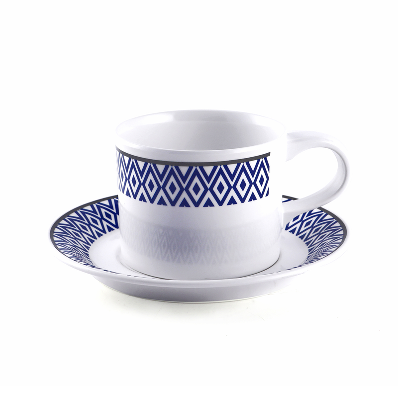 Vague Melamine Coffee Cup with Saucer Blue Line