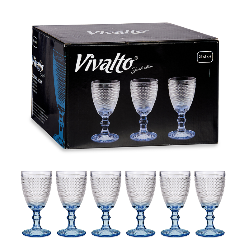 Vivalto 6 Piece Colbalt Blue Foot Points Water Glass 240 ml Set