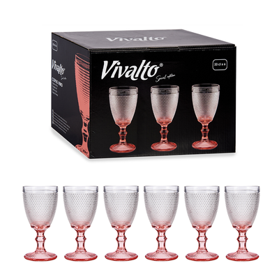 Vivalto 6 Piece Pink Foot Points Wine Glass 330 ml Set