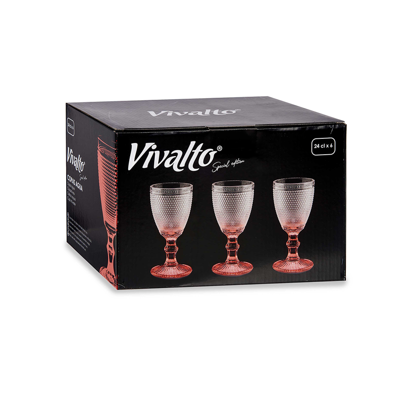 Vivalto 6 Piece Pink Foot Points Water Glass 240 ml Set