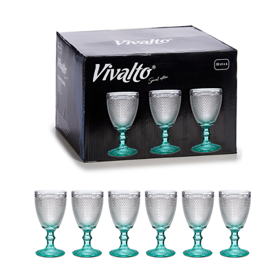 Vivalto 6 Piece Turquoise Foot Points Wine Glass 330 ml Set