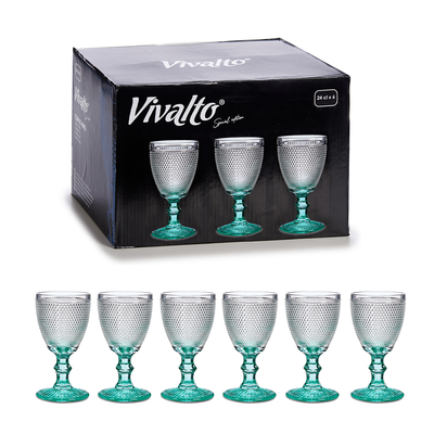Vivalto 6 Piece Turquoise Foot Points Water Glass 240 ml Set