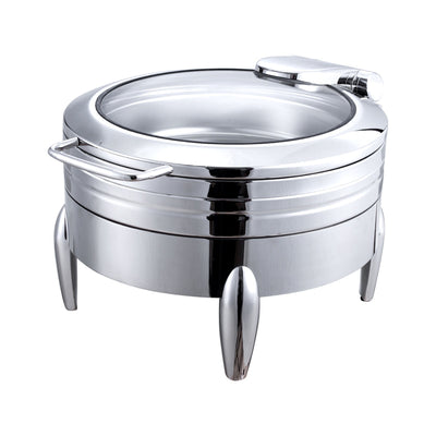 Vague Stainless Steel Round Chafing Dish with Glass Window 6 Liter - Al Makaan Store