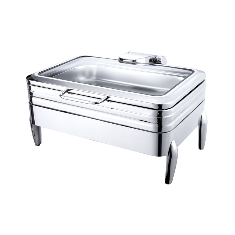 Vague Stainless Steel Rectangular Full Chafing Dish with Glass Window 9 Liter - Al Makaan Store