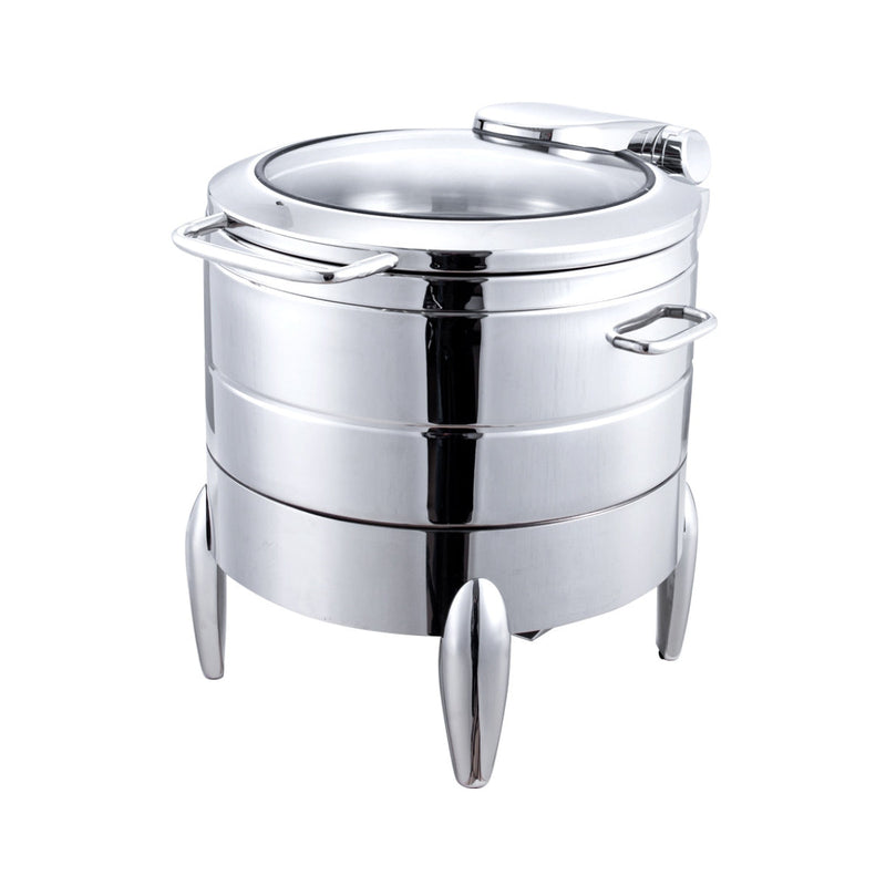 Vague Stainless Steel Round Soup Station with Glass Window Lid 11 Liter - Al Makaan Store