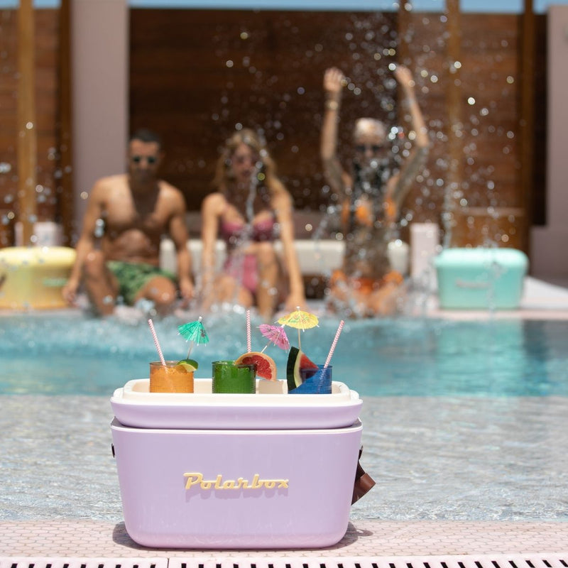 Polarbox 12L Pop Cooler Box with Leather Strap, Lilac & Yellow - Al Makaan Store