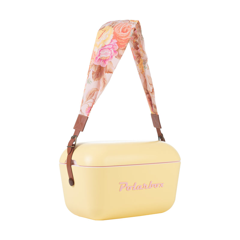Image of a Polarbox Flower Classic Interchangeable Strap. The strap is designed to fit 20L and 12L Cooler Boxes. It features a stylish floral pattern and is adjustable for comfortable carrying.