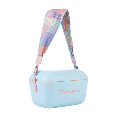Image of the Polarbox Patchwork Pink Interchangeable Strap. It is a vibrant pink strap designed for the 20L & 12L Cooler Box. The strap is made of high-quality materials and features a beautiful patchwork pattern. It can be easily attached and removed, allowing you to customize your cooler box with a stylish and unique look.