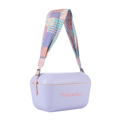 Image of the Polarbox Patchwork Pink Interchangeable Strap. It is a vibrant pink strap designed for the 20L & 12L Cooler Box. The strap is made of high-quality materials and features a beautiful patchwork pattern. It can be easily attached and removed, allowing you to customize your cooler box with a stylish and unique look.